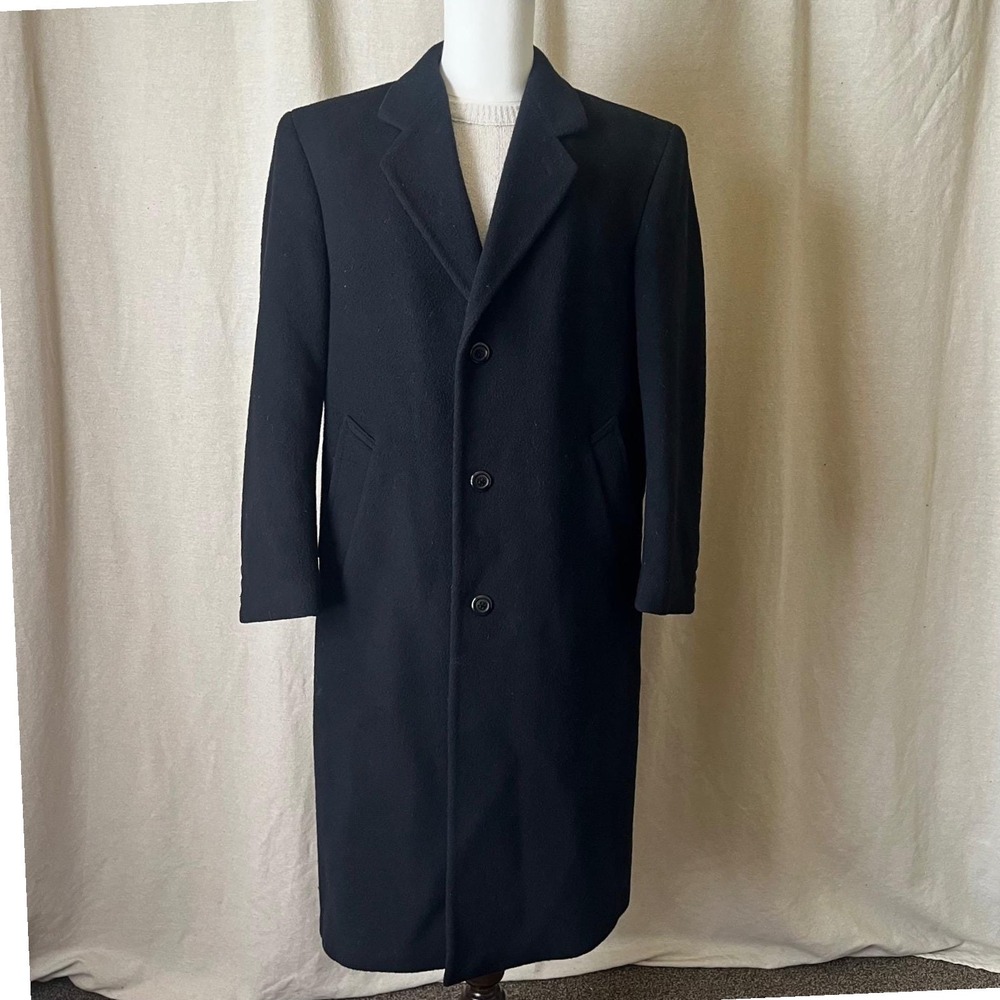 Silver Cloud Cashmere Blend Overcoat Black 40R Italy Fabric Vintage 90s‎